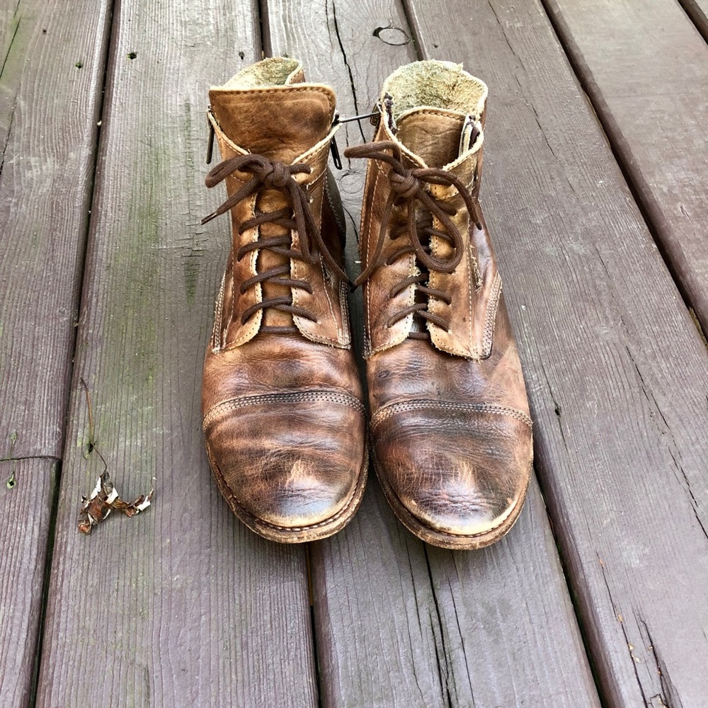 Bed Stu Brown Leather Lace-Up Ankle Boots